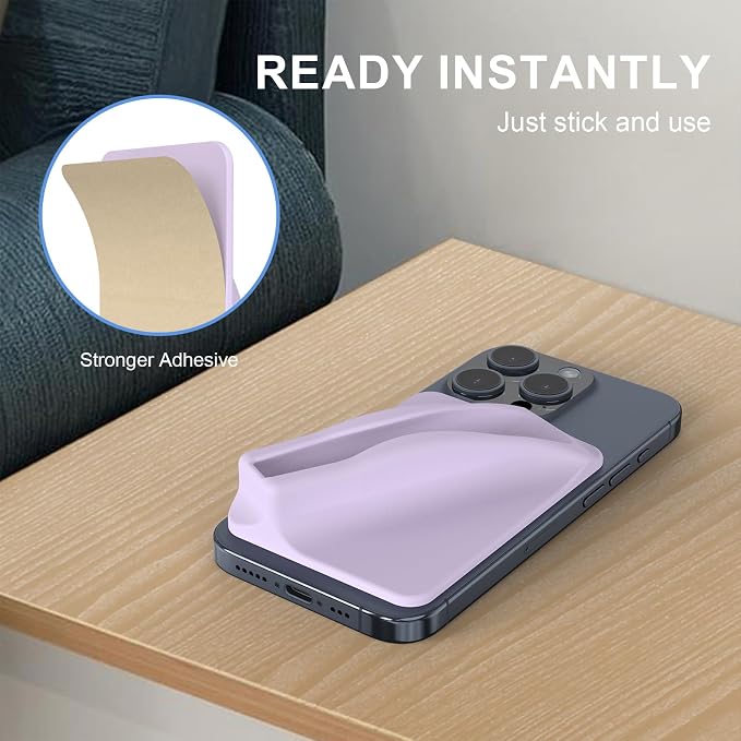 DOB SECHS 2PCS Silicone Lip Holder for Cell Phone Lipstick Lip Glaze Phone Case Adhesive Back Stick On Holder for iPhone and Android Phones, Purple+Purple