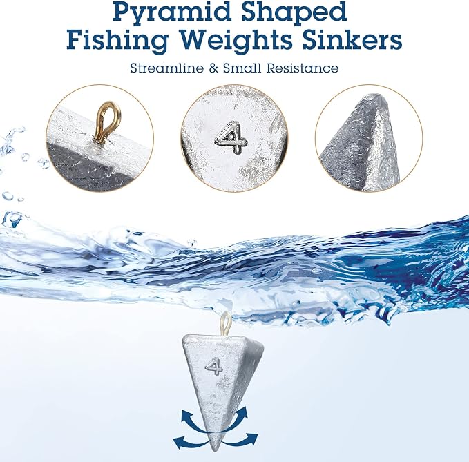 Shimeyao 18 Pieces Pyramid Sinkers Fishing Weights Triangle Fishing Sinkers Rig Pyramid Sinker for Ocean Saltwater Surf Bass Casting Gear Tackle
