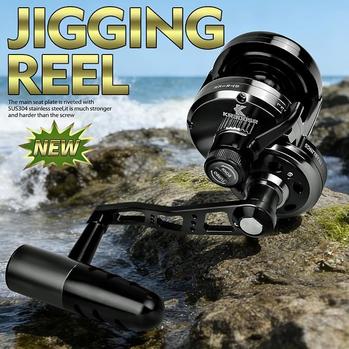 Jigging Reel Conventional Reels - Lever Drag Saltwater Heavy Duty Deep Ocean Big Game Offshore Round Aluminum Trolling Reel - Black Saltwater Jigging Fishing Reels