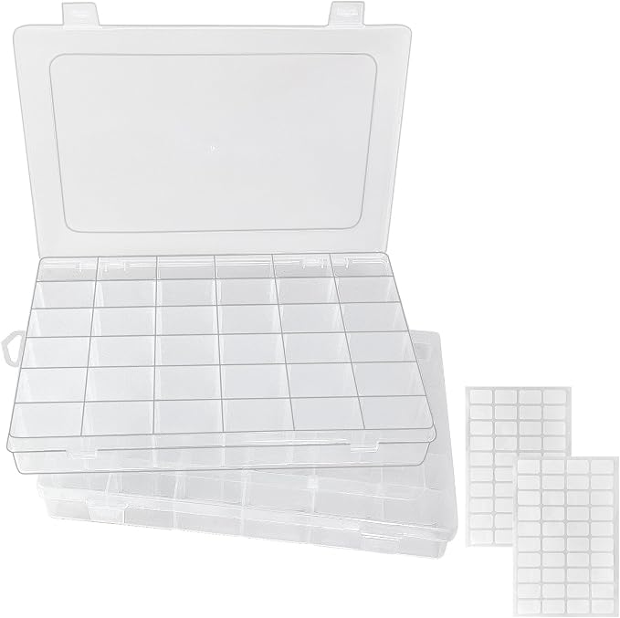 Guyuyii 2 Pack Bead Storage Containers with Adjustable Dividers - for Jewelry Making, Craft Supplies, Fishing Tackle, with 2 Sheets Label Stickers - Compatible with Beads, Earrings, and Small Hardware