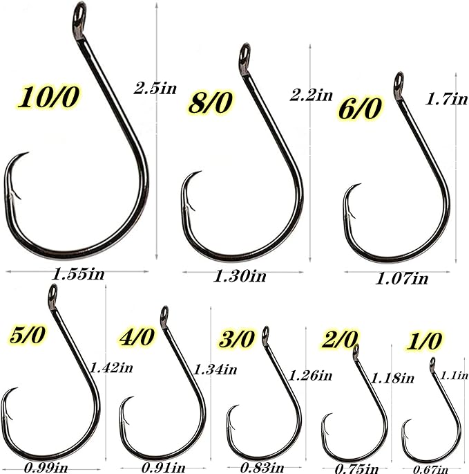 200Pcs/Box（Size:10/0... to...1/0 Strong Octopus Fishing Hooks, Forged Steel/Barded Design, Off-Set Point/Closed Eye, Strong/Sturdy, 10/0 8/0 6/0 5/0 4/0 3/0 2/0 1/0 Mixed Packaging