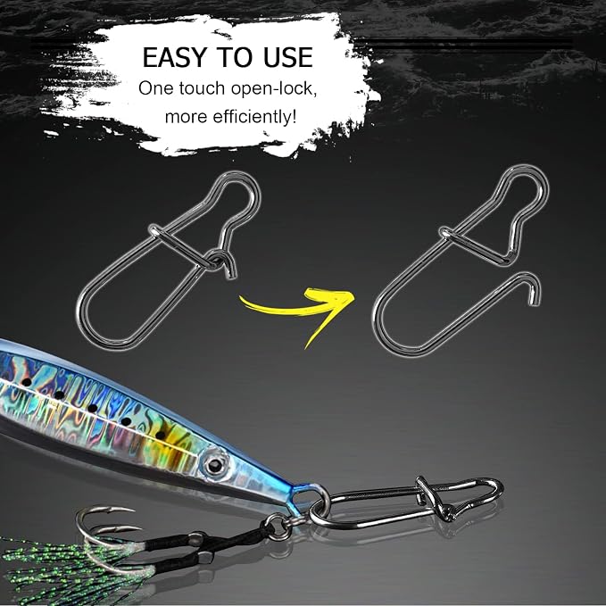 AMYSPORTS High Strength Fishing Snap Clip Duo Lock Snap Swivel Stainless Quick Change Fishing Snaps Solid Black Nickel 26lb-220lb