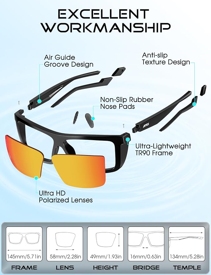 ATTCL Sports Polarized Sunglasses for Men: Secure Anti-Slip Lightweight TR90 Square Frame UV Protection for Driving Fishing