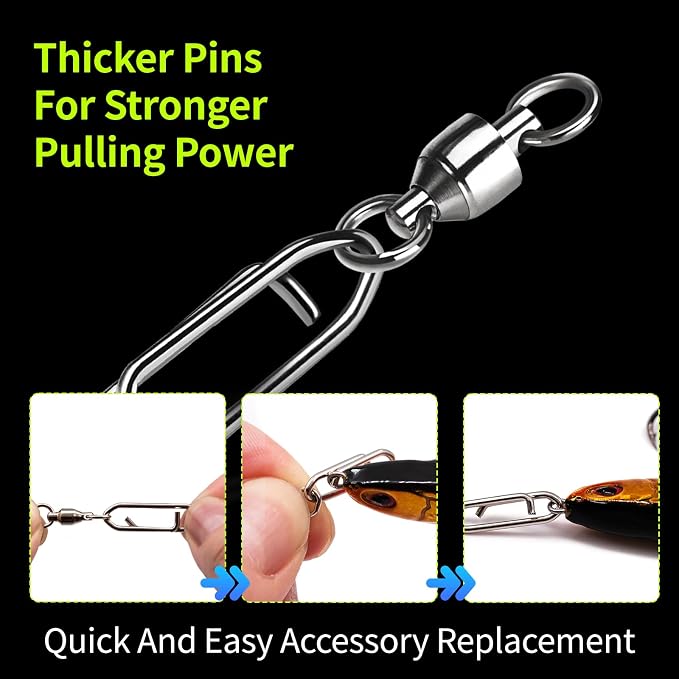 9KM DWLIFE Fishing Swivels & Quick-Change Clips 25Pcs Pro Saltwater 360° Spin Stainless Steel Snap Swivels for Lure/Bait Heavy-Duty Corrosion-Proof