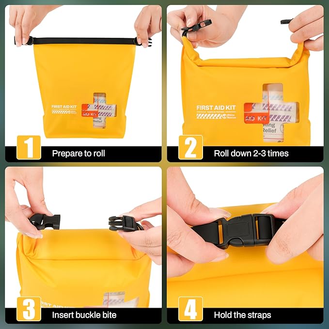RHINO RESCUE Waterproof Boat First Aid Kit, Lightweight Boat Accessories Dry Bag, Emergency Marine Survival Supplies for Outdoor Kayak, Fishing, Floating, Swimming, Beach & Camping (Green)