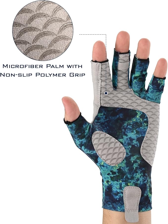 KastKing La Sal Fishing Gloves UPF50+ Sun Gloves UV Protection Fingerless Gloves Men Women for Outdoor, Kayaking, Rowing, Paddling, Canoeing, Hunting