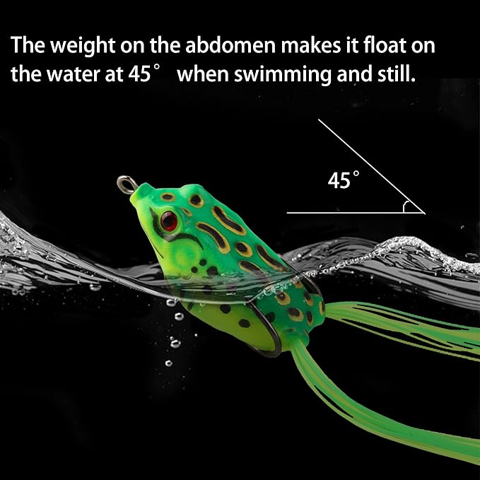 5PCS Topwater Frog Lures Set with Box, Realistic Soft Hollow Body Fishing Lures for Bass Snakehead Pike Bowfin, Weedless Freshwater Simulated Frog Baits