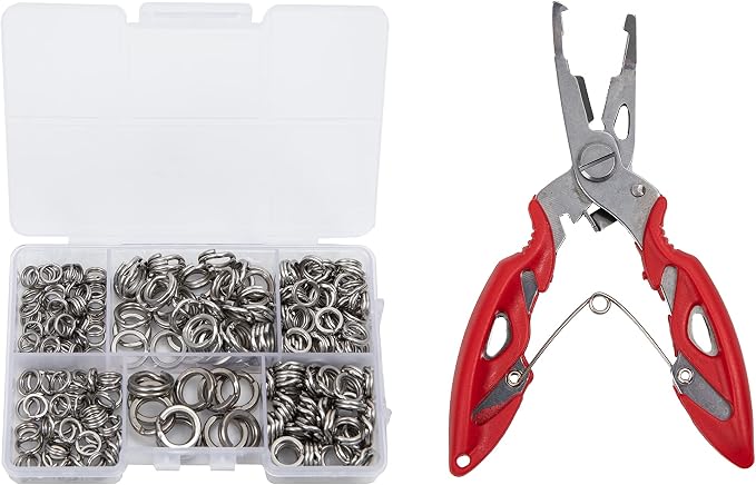 GREATFISHING 200PCS High Strength Heavy Stainless Steel Split Ring Lure Connector Swivels Snap with Fishing Pliers 30lb to 120lb Test
