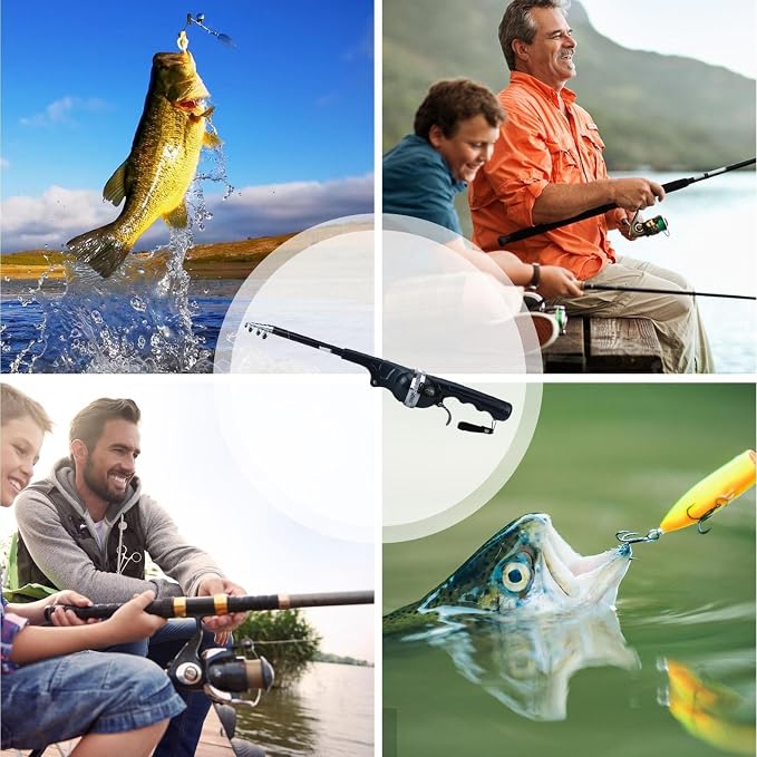 Mini Fishing Rod and Pocket Fishing Rod & Reel Combo - Collapsible Telescopic Ultra-Compact Foldable Design, 6x5.5x1.62 Inch Portable Outdoor Gear for Travel, Hiking, Backpacking