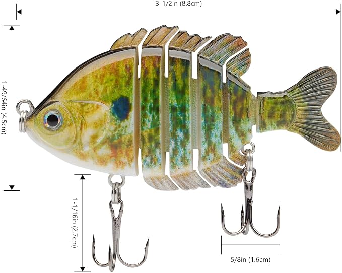 BASSDASH SwimPanfish Multi Jointed Panfish Bluegill Swimbaits Hard Topwater Bass Lures Fishing Lure Crank Saltwater 3.5in/0.85oz