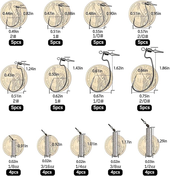 FishTrip 30pcs Swivel Drop Shot Hooks Fishing Rig, EWG Dropshot Hook Rigging for Bass Fishing with Swivel Saltwater Freshwater Sizes 4, 3, 2, 1, 1/0, 2/0, 3/0
