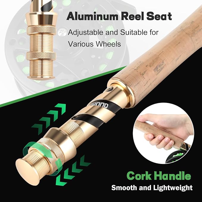 PLUSINNO Fly Fishing Rod and Reel Combo, 4 Piece Lightweight Ultra-Portable Graphite Fly Rod 5/6 Complete Starter Package with Carrier Bag