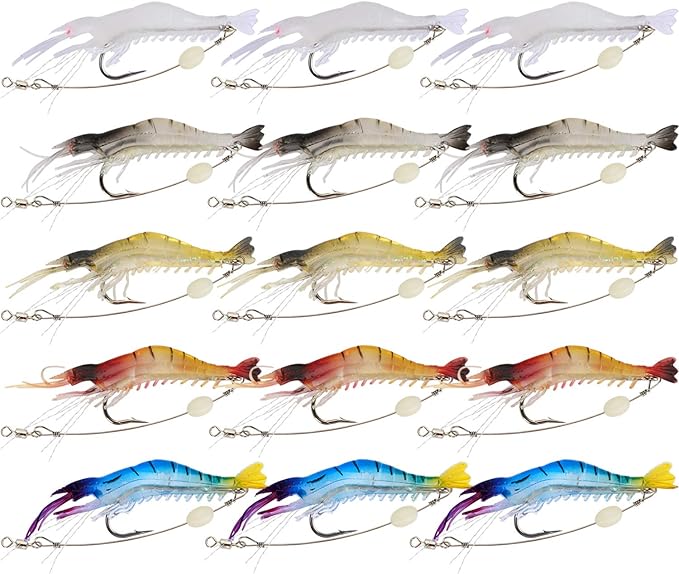 Goture Soft Shrimp Lures Fishing Saltwater Luminous Shrimp Bait Set Fishing Lures with Sharp Hooks for Freshwater Saltwater Trout Bass Salmon Crappie Walleye Pike Perch
