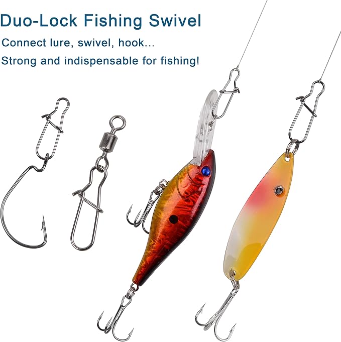 Duo Lock Fishing Snap Kit, Stainless Steel Fishing Nice Snap Swivels High Strength Fishing Snaps and Clips Fishing Connector Tackle Kit for Saltwater Freshwater
