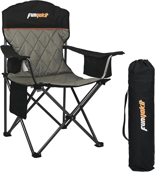 Heavy Duty Fully Padded Camping Chairs 350LBS Capacity Portable Chair Folding Chair with Cooler Bag and Cup Holder for Outdoor,Sports,Beach,Fishing, Hiking, Travel, Picnic, Backyard1PC