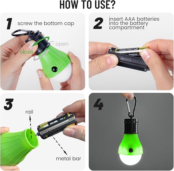 4PCS LED Camping Lantern Set – Portable Tent Lights with Clip Hooks & 3 Modes (High/Low/Strobe), LED Camping Lamp for Camping, Backpacking, Hiking, Party, Reading, Emergency