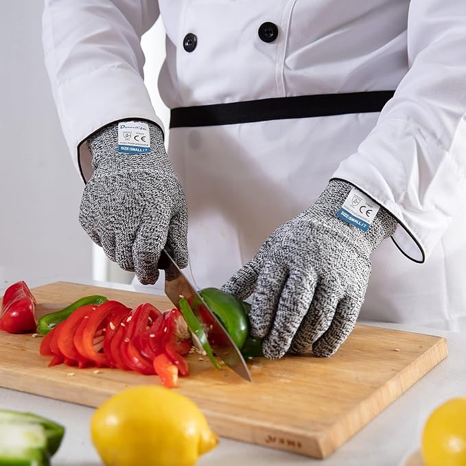 Dowellife 12 Pairs Cut Resistant Gloves Food Grade Level 5 Protection, Safety Kitchen Cuts Gloves for Mandolin Slicing, Fish Fillet, Oyster Shucking, Meat Cutting, Wood Carving (Black Gray, X-Large)