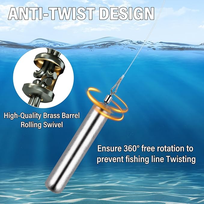 Alwonder 30-Pack Fishing Drop Shot Weights Sinkers Lead Dropshot Rig Weights Freshwater Saltwater Skinny Pencil Shaped Sinker with Rolling Swivel for Bass Fishing 1/8oz- 1oz
