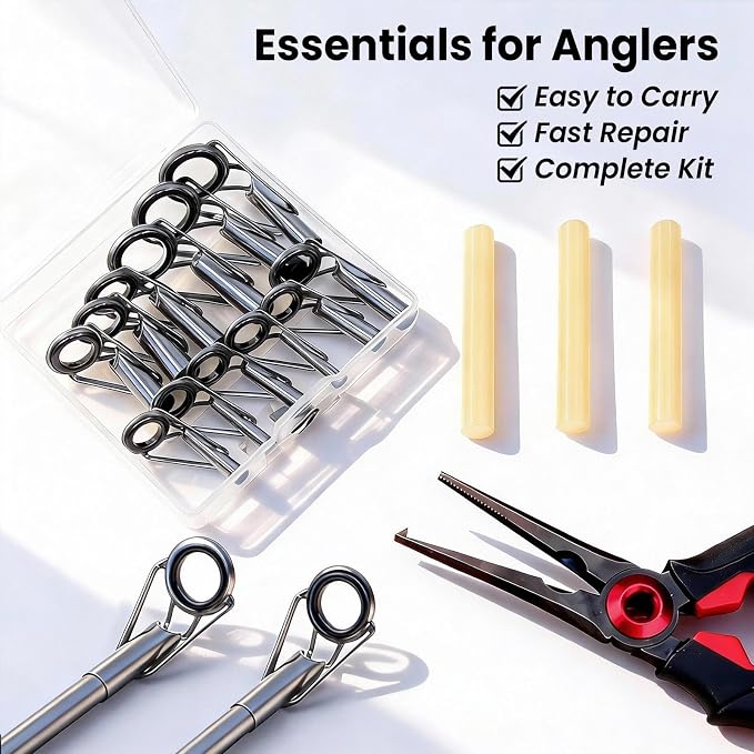 FishTrip Rod Tip Repair Kit, 20/60/70/90/230pcs Fishing Rod Tips Replacement Kit Stainless Steel Ceramic Guides Ring Fishing Pole Eyelets Repair Kit