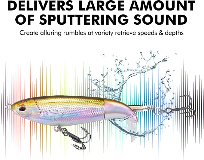 TRUSCEND Popobait Easy Catch Fishing Lures with BKK Hooks, Instant Startup, Longer Cast, Balanced Spray/Sound/Swim, Plopper Topwater Lures for Bass, Trout, Pike, Walleye, Freshwater Saltwater Fishing