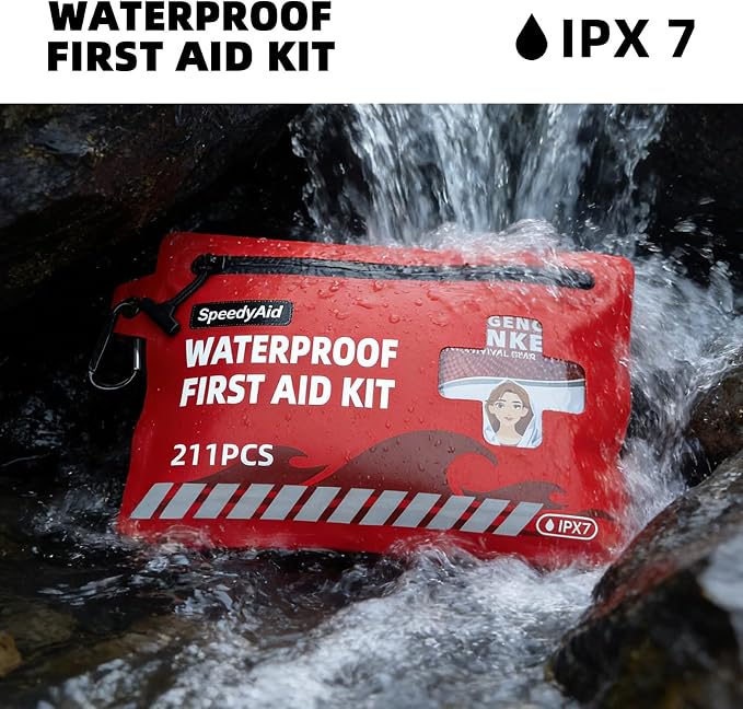 211 PCS Waterproof First Aid Kit, IPX7 Rated Dry Bag with Airtight Zipper, Portable Emergency Medical Supplies for Hiking, Boating, Swimming, Camping & Outdoor Activities