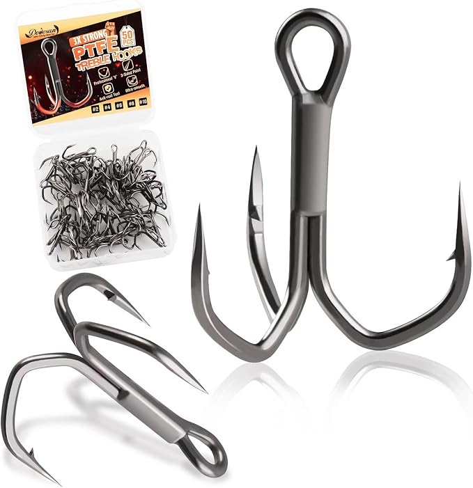 Dovesun Fishing Treble Hooks, Triple Hooks 3X Strong Professional V, 50PCS High Carbon Steel Replacement Fishing Hooks for Saltwater and Freshwater, Sizes #10#8#6#4#2