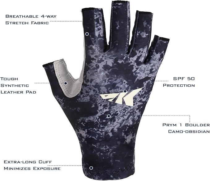 KastKing La Sal Fishing Gloves UPF50+ Sun Gloves UV Protection Fingerless Gloves Men Women for Outdoor, Kayaking, Rowing, Paddling, Canoeing, Hunting