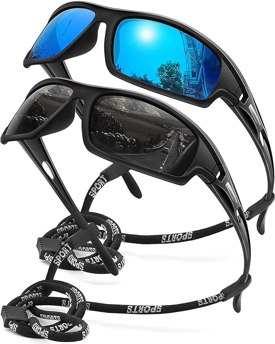 Polarized Sports Sunglasses for Men 100% UV Protection Wrap Around Unbreakable Sun Glasses for Fishing Driving