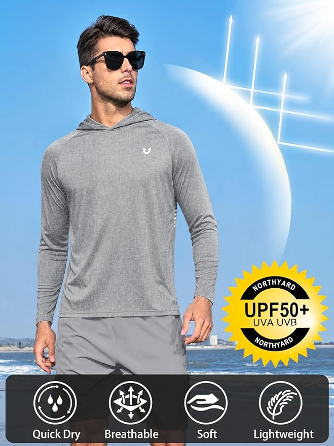 NORTHYARD Men's UPF 50+ Rash Guard Hoodie Long Sleeve Sun Protection Shirt Fishing Swim Beach Hiking Quick Dry Lightweight