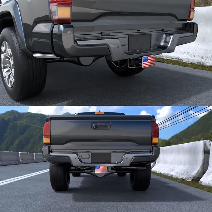Heavy American Flag Metal Trailer Hitch Cover for 2" inch Receivers,Tow Hitch Covers 2 Inch for Truck Accessories (with 5/8-Inch Pin Diameter Trailer Hitch Lock, Chrome&Red&Blue