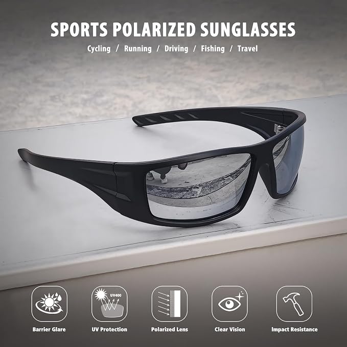 Polarized Sports Sunglasses for Men Women Unbreakable Frame Cycling Fishing Wrap Around Sunglasses UV400 Protection