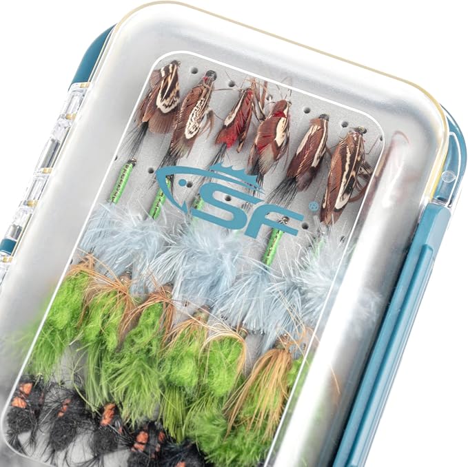 SF Large Waterproof Fly Box - Double Sided Clear Lid - Ice Fishing & Jig Head Tackle Box - Fly Flies (Dry, Wet, Nymph, Streamer) & Foam