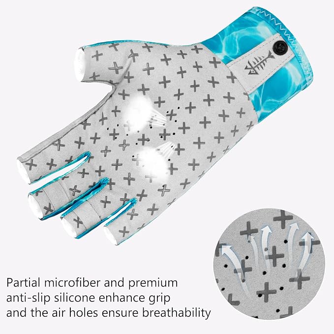 BASSDASH 3/4 Finger UPF 50+ Sun Gloves Breathable Anti-Slip Silicone Palm for Men Women Fishing Fingerless Cycling Running