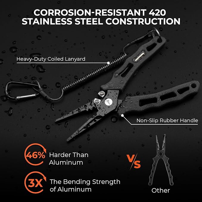 KastKing Cutthroat 7 inch Fishing Split Ring Pliers, 420 Stainless Steel Fishing Tools, Saltwater Resistant Fishing Gear, Tungsten Carbide Cutters