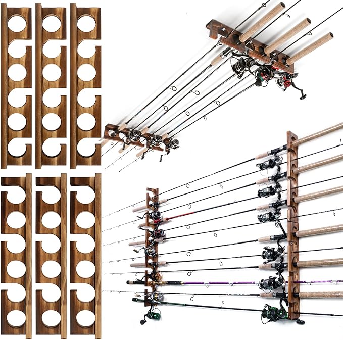 Ghosthorn Holds Up to 18 Rods Fishing Pole Rod Racks Wall or Ceiling Mounted Fishing Pole Rod Holders for Garage Storage Organizer Fishing Gear Equipmen for Men Women