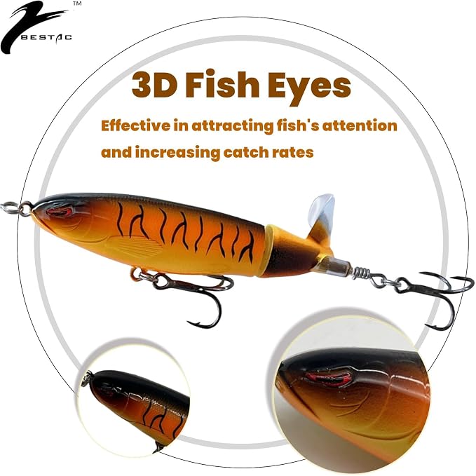 Bestac Topwater Fishing Lures Set Popper Lures for Bass Catfish Pike Perch Bass Lures with Floating Rotating Tail Artificial Hard Bait Multiple Colors