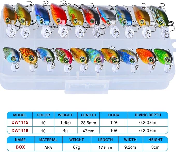 Mini Crankbait Fishing Lures Kits Swimbait Wobbler Hard Baits for Bass Trout Pike Freshwater and Saltwater 10pc-20pc/pack