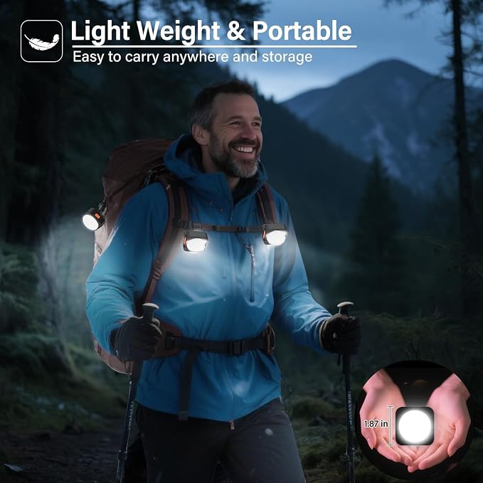 Rechargeable Camping Lights FLY2SKY 2Pcs Black Tent Lights Mini Flashlight Portable LED Camping Lantern Survival Gear Camping Accessories for Hiking Backpacking Fishing Hurricane Emergency Outage