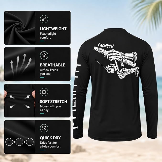 Palmyth Fishing Shirts for Men Long Sleeve UPF 50+ T Shirt Sun Protection Tee