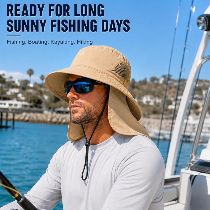 Palmyth Fishing Hat with Detachable Neck Flap UPF 50+ Sun Hats for Men, Breathable Mesh UV Protection for Fishing Hiking
