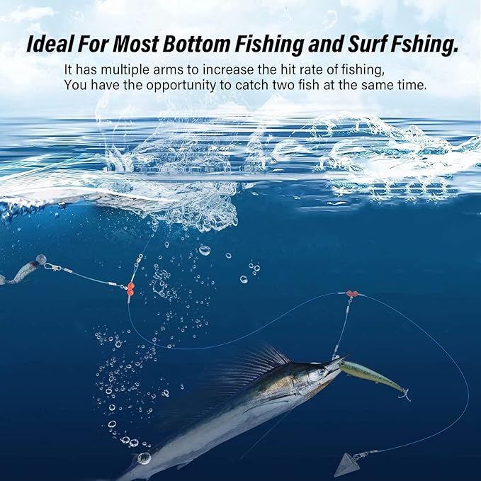 YOTO Fishing Leaders,Saltwater Tackle Rig with Swivels Snap, High-Strength Fishing Wire Gear Equipment for Lures Bait Or Hooks,1Arm and 2Arm