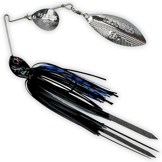 USA BASS Tackle Apache Attack Spinnerbait Type II Largemouth Smallmouth Spotted Bass Premium Fishing Bait Handtied Skirt Custom Blades Heavy Duty Hook New for 2025