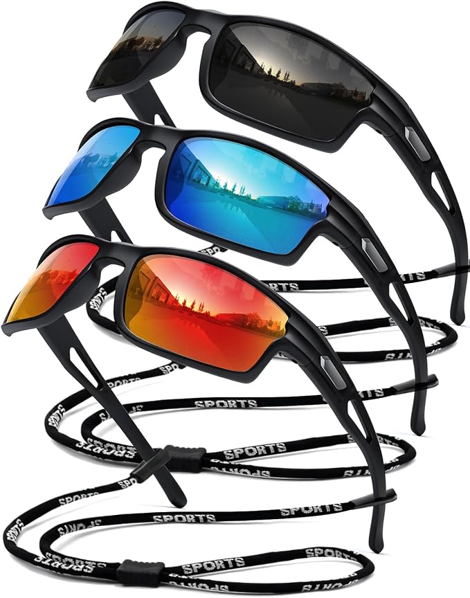 Polarized Sports Sunglasses for Men UV400 Protection, Lightweight Wrap Around Sun Glasses for Fishing Cycling Running