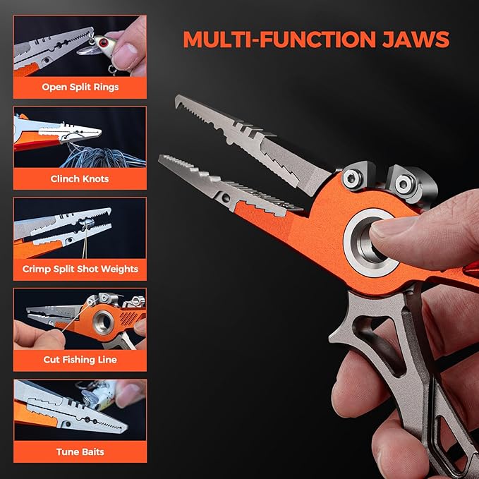 KastKing AlumaStream Finesse Fishing Tool Combo, 7.5” Aluminum Saltwater Fishing Pliers, Crossover Pliers, Wacky & Neko Rig Plier with O-Ring Storage, Fishing Tool Combo, Fishing Gifts for Men