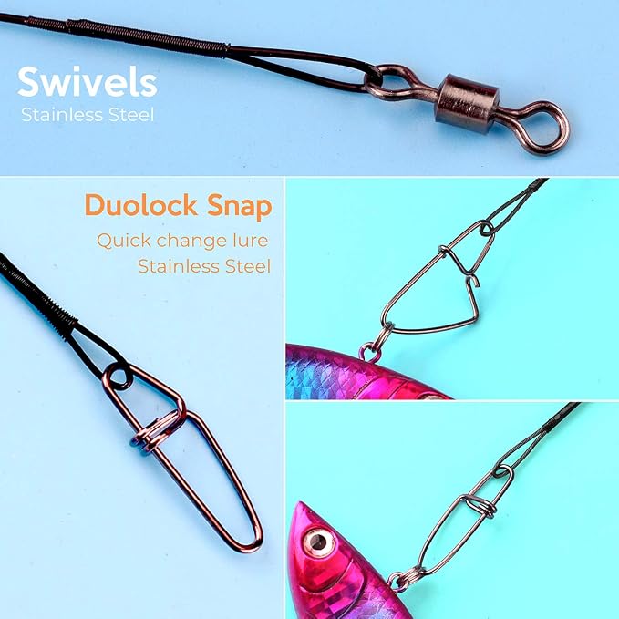 Fishing Leaders, Fish Line Stainless Steel Wire with Swivels Snap Connect Fishing Gear and Equipment Tackle Kit, for Lures Bait Rig Or Hooks, Fishing Gift