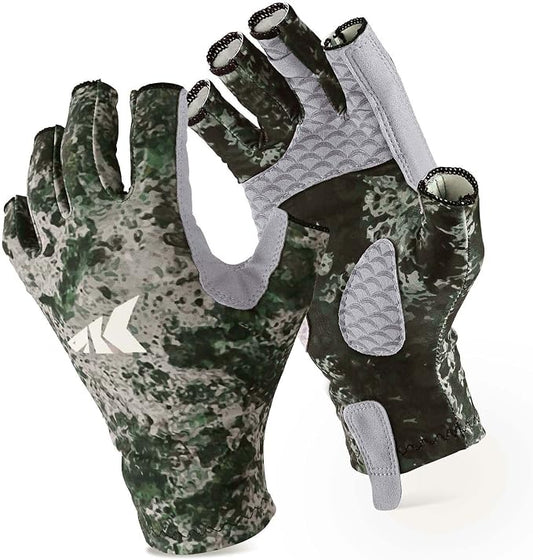 KastKing La Sal Fishing Gloves UPF50+ Sun Gloves UV Protection Fingerless Gloves Men Women for Outdoor, Kayaking, Rowing, Paddling, Canoeing, Hunting