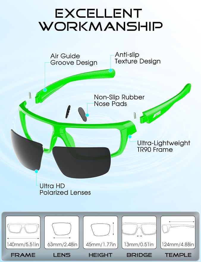 ATTCL Polarized Sunglasses Men for Fishing: UV Protection Lightweight TR90 Sports Wrap Sun Glasses Driving Golf Running