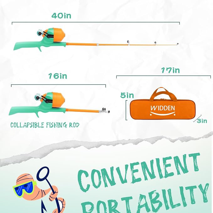 Kids Fishing Pole, Telescopic Fishing Rod, Toddler Collapsible Fishing Rod and Reel Combo with Tackle Box, Fishing Line, Bobber, and Soft Lures for Boy, Girl, Youth, Beginner, Over 4 Years Old