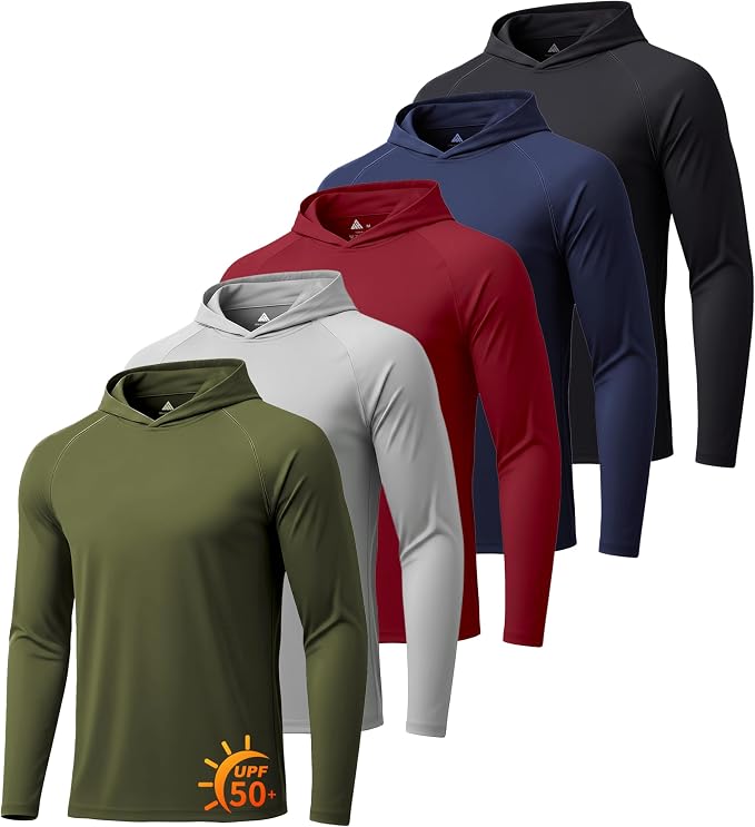 ZITY 5 Pack Mens UPF 50+ Hoodie Shirts Sun Protection Fishing Shirt Fast Dry Lightweight for Athletic Hiking Workout