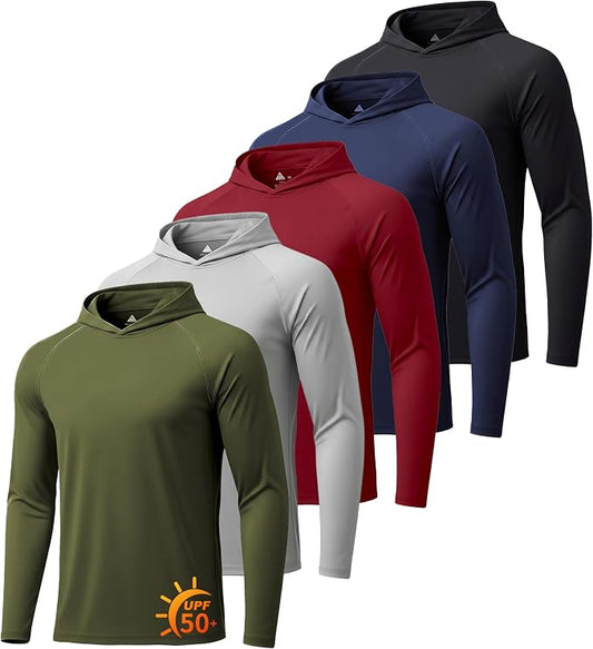 ZITY 5 Pack Mens UPF 50+ Hoodie Shirts Sun Protection Fishing Shirt Fast Dry Lightweight for Athletic Hiking Workout
